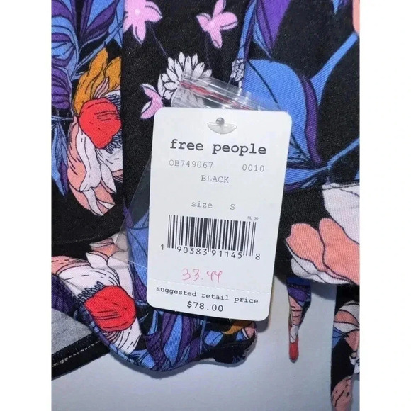 Free People Keepin On Top shirt sz SMALL Floral Cropped Tie front Sleeves - Picture 5 of 7